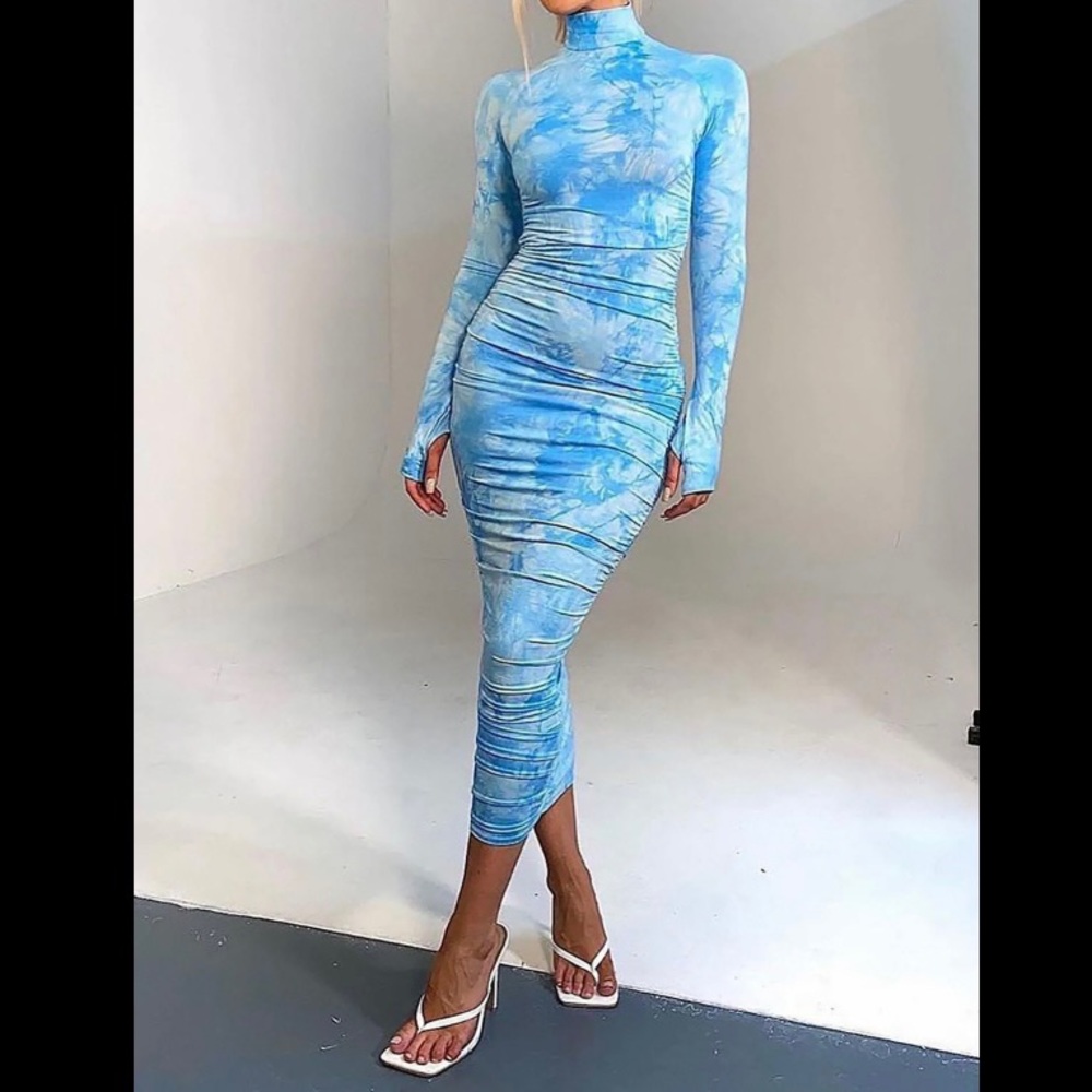 Fashion Nova tie dye maxi Blue dress